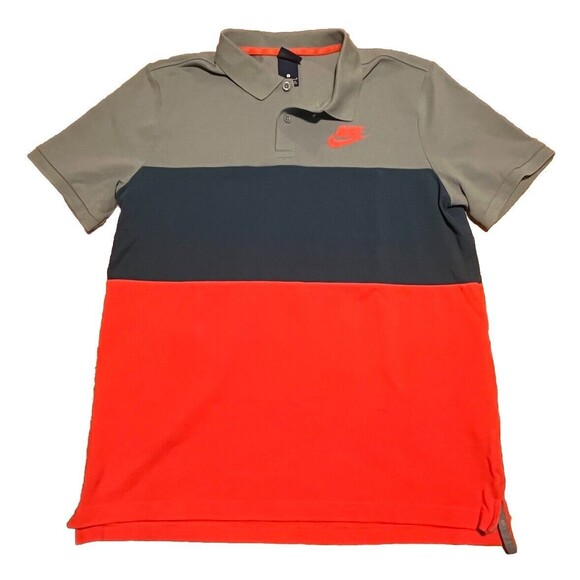 Nike 3 Tone Striped Short Sleeve Polo Shirt Men's Large Blue/Red Color Block - Picture 1 of 8